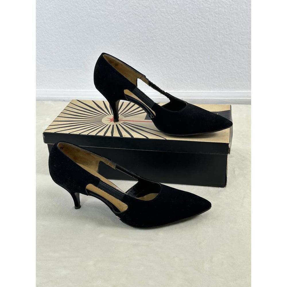 VTG 50s Miracle Tread Black Suede Cutout Heels 7B Retro Pinup Pumps